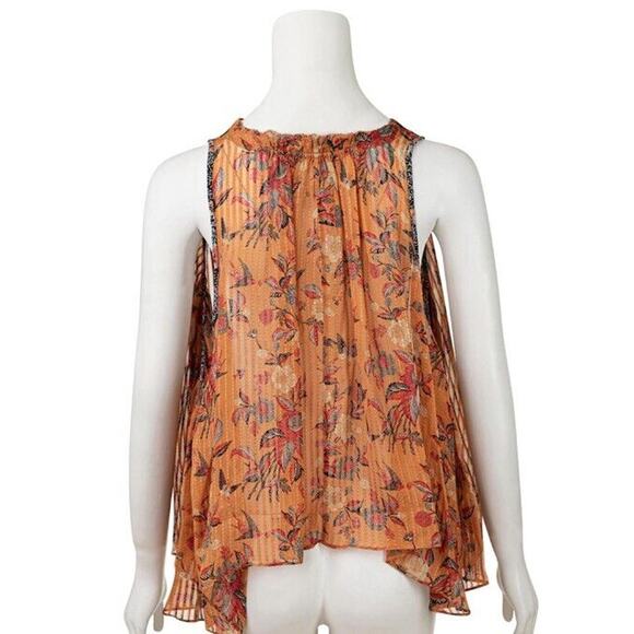Isabel Marant 100% Silk Alika Trapeze Top Floral Bird Print Size US4 FR36 Orange - Picture 3 of 11